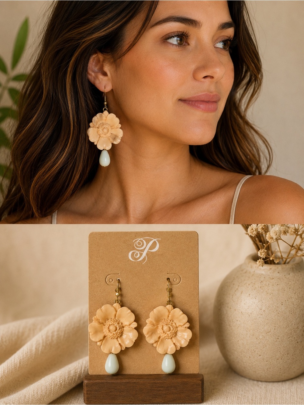 Peach Flower Drop Earrings